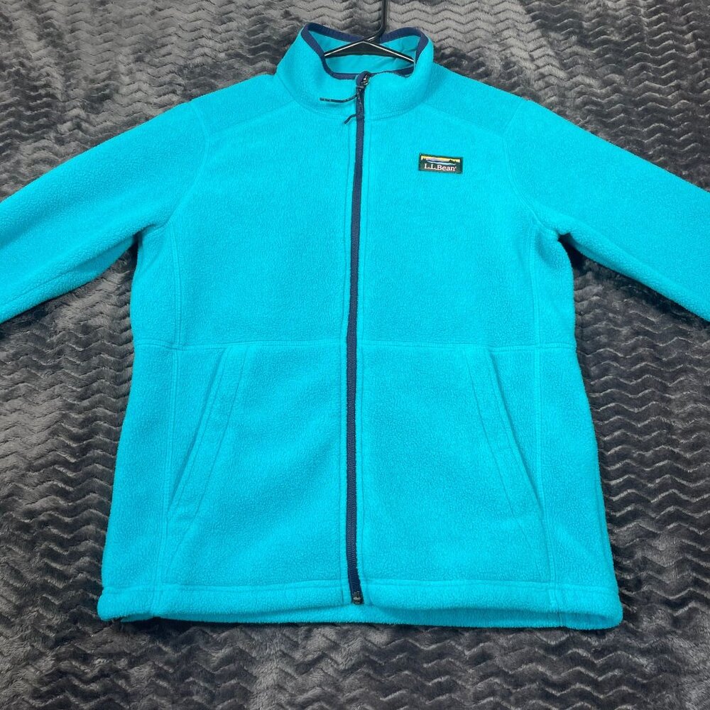 L.L.Bean Womens Full-Zip Turquoise Fleece Jacket Size L 14-16 Lightweight Warm O